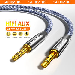 SUNKANDI Cable de Audio de 3,5mm trenzado TRRS conector estéreo Hi-Fi de 4 polos Cable auxiliar macho a macho para tabletas auriculares altavoz