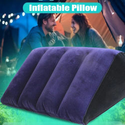 Almohada flocada inflable de PVC, almohada de amor con cuña, cojín maestro plegable triangular, muebles de almohada para acampar para sentarse que ahorran trabajo