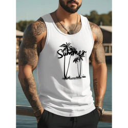 Camisetas sin mangas con estampado 3D de cocoteros coloridos para hombre, camisetas con patrón de plantas, camisetas holgadas de verano para deportes callejeros, camisetas con cuello redondo, chaleco