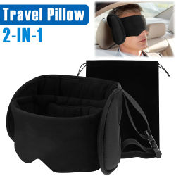 Almohada de viaje 2 en 1, cómodo reposacabezas de cuello de algodón con máscara para ojos y bolsa de almacenamiento 360 ° Soporte almohada de avión para viajar