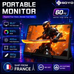 SOYO Monitor portátil de 10,5 pulgadas 100% RGB FHD 1080P con soporte, monitor portátil para computadora portátil, pantalla de alta gama de colores, pantalla IPS para el cuidado de los ojos,
