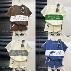 Traje de manga corta para niños, conjunto a rayas para niñas y niños, Tops de verano + ropa corta para bebés, novedad de 2024
