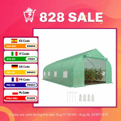 Outsunny Invernadero de Jardín 600x300x200 cm Tipo Túnel para Cultivo Plantas Verduras con 8 Ventanas Transpirables y Puerta Enrollable con Cremallera Acero Verde