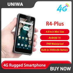 UNIWA R4-Plus teléfonos inteligentes resistentes 4G Android 14 Octa Core 4GRAM + 64GROM teléfonos móviles de 4,0 pulgadas 3000mAh 16MP NFC teléfono móvil barato
