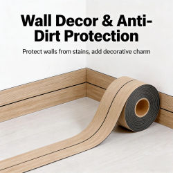 1 rollo de pegatinas autoadhesivas de PVC con imitación de grano de madera para pared, moldura de zócalo, pegatinas de marco grueso para muebles, 3,15x118,11 pulgadas