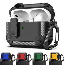 Funda con Cierre de Seguridad para AirPods de 1.ª, 2.ª y 3.ª Generación, Funda Protectora de TPU para Auriculares Apple AirPods Pro 1 y 2, Accesorio con Gancho