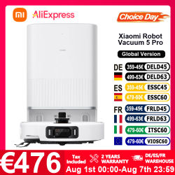 Versión Global Xiaomi Robot Vacuum 5 Pro, Succión de 20000Pa, Aspiradora Antienredos sin Esfuerzo, Estación Base Autolimpiante, Mopa Extensible y Cepillo Lateral, Video HD, Llamadas Unidireccionales,