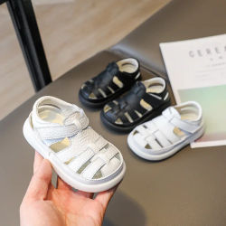 Sandalias de piel auténtica para bebés y niñas, zapatos de verano, suela suave, antideslizantes, para playa