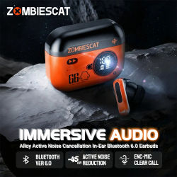 Audífonos Inalámbricos Zombi Cat B20 de Aleación con Bluetooth 6.0 y Cancelación Activa de Ruido (ANC) de -45dB, Bajos Potentes, TWS