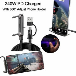 Cargador de Teléfono Lateral, Cable de Carga con Soporte Invisible, Cable de Carga con Soporte para Teléfono Incorporado con Soporte Plegable 2 en 1