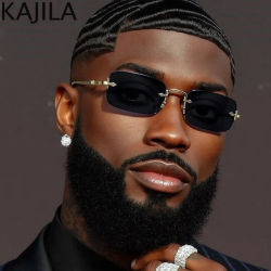 Gafas de sol Punk sin montura rectangulares con montura pequeña para hombre, gafas de sol de Metal Vintage de marca de lujo 2025, gafas de sol clásicas para hombre UV400