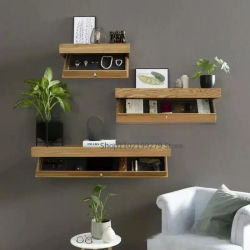 Estantes de pared flotantes de madera, estante oculto con solapa mágica y compartimento secreto, caja de almacenamiento de muebles de madera montada en la pared