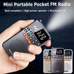 Mini Radio de bolsillo portátil, receptor de Radio de antena Dual, Altavoz Bluetooth, Walkman con pantalla LED, linterna, reproductor de tarjeta TF