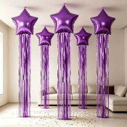 Set de cortina de lluvia con borlas y globos de estrella de cinco puntas para fiestas de cumpleaños, bodas, baby showers, decoraciones de fiestas (varios colores)