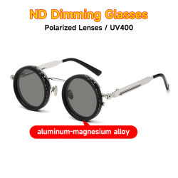 Gafas de sol polarizadas con atenuación ND para hombre y mujer, anteojos redondos Retro Punk para conducir, gafas ajustables UV400 para exteriores