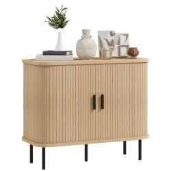 Aparador Vintage Mueble Buffet con 2 Puertas Correderas de Tambor Tipo Persiana 90x40x75 cm Roble y Negro