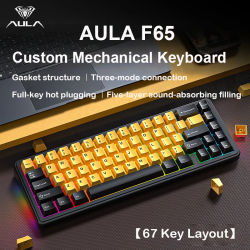 Teclado mecánico AULA F65 de tres modos, conexión inalámbrica/Bluetooth/con cable personalizada, tecla completa, intercambiable en caliente, para juegos de oficina y deportes
