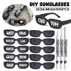 12-100 Uds. Gafas de sol de boda gafas de sol personalizadas con bolígrafos gafas cuadradas Retro DIY para fiestas cumpleaños boda fiesta GRAD 2025