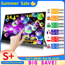 HGFRTEE-Monitor portátil con pantalla táctil de 14 pulgadas, 100% sRGB, 400cd/m2, pantalla de expansión para ordenador de juegos, XBox, PS4/ 5, Switch, Loptop