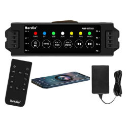 Amplificador de Audio Bluetooth de 4 Canales Herdio con Control Remoto para Altavoces de Pared/Techo de Baño, Compatible con EU/US/UK/AU