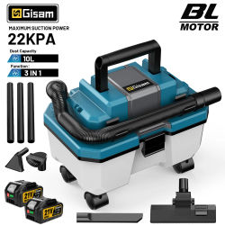 Aspiradora eléctrica sin escobillas Gisam 22Kpa 10L, inalámbrica, 3 en 1, para aspirar tanto sólidos como líquidos, con función de soplado de polvo, compatible con batería Makita de 18V.