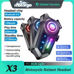 X3 motocicleta Bluetooth 6,0 casco auriculares luces tricolores auriculares IPX6 soporte impermeable conexión 2 teléfonos mismo tiempo