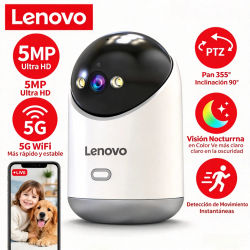 Cámara IP Lenovo de 5MP, 5G/2.4G WiFi, cámara de vigilancia inalámbrica HD para interiores, con seguimiento automático, comunicación bidireccional y función de monitorización de bebés.