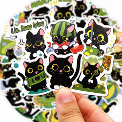 10/600 Uds. Lindas pegatinas de plantas negras con diseño de gato de dibujos animados, impermeables, para grafiti, fundas de teléfono, bicicletas, decoración Kawaii, juguetes, regalos