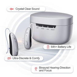Audífonos recargables JINGHAO con 20 horas de funcionamiento, cargador de batería de 80 horas, amplificador de sonido con chip digital.