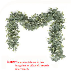 Guirnalda de hojas de eucalipto Artificial, planta verde de imitación, enredaderas de primavera con flores blancas, bayas para decoración de fiesta en casa, boda, 1 ud.