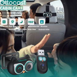 Adaptador Inalámbrico CarPlay Ottocast Cabin Care, Cámara para Auto para Bebés, 1080P HD 150 ° Monitor de Visión Nocturna Gran Angular para Asiento Trasero, Compatible con el 98% de los Autos