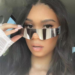 Nuevas tendencias Y2K gafas de sol mujeres hombres moda Punk gafas de sol sin marco marca diseñador lentes de una sola pieza gafas deportivas UV400