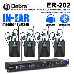 Sistema de Monitoreo Intraural Profesional Debra ER-202 UHF con Tecnología Bluetooth 5.0 para Actuaciones en Escenario y Eventos al Aire Libre