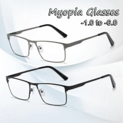 Gafas cuadradas de Metal con montura grande para hombre, gafas para miopía con pierna de primavera, gafas para miopía para personas mayores, gafas de protección ocular con bloqueo de luz azul