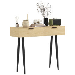 HOMCOM Mesa Consola Mueble para Recibidor con 2 Cajones y Patas de Acero Consola para Recibidor Entrada Pasillo 100x30x80,5 cm