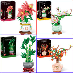 MOC-bloques de construcción de flores artificiales, orquídeas de bambú de la suerte, bonsái, plantas en macetas, decoración creativa para el hogar, juguete de ladrillo, regalo romántico