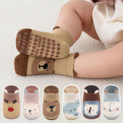 6 pares de calcetines de algodón para niños antideslizantes para niños y niñas lindos calcetines de suelo transpirables cómodos con estampado de animales de dibujos animados para bebés