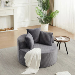 Sillón Redondo con Detalles de Tela, Sillón Individual Minimalista Informal con 3 Cojines Decorativos, Sillón Tapizado Suave, Sofá Individual Moderno, Mueble Elegante para el Hogar, Mueble para Rincón