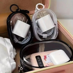 Bolsa de Almacenamiento Transparente Portátil con Cierre - Organizador de Cables que Ahorra Espacio para Auriculares y Cargadores, Versátil con Práctico Lazo para Llavero