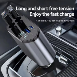 Cargador de coche 4 en 1 de 120W, adaptador de encendedor de cigarrillos retráctil para coche, Cable de cargador rápido USB tipo C para IPhone, Xiaomi, Huawei y Samsung