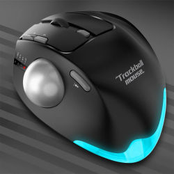 Ratón Inalámbrico Bluetooth con Trackball 2.4G RGB Ergonómico Recargable con Control de Pulgar y Conexión para 3 Dispositivos para PC y iPad