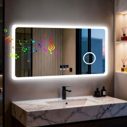 Espejo de Baño LED Bluetooth de 80/100/120 cm, Táctil, Antivaho, con Lupa 3X, Regulable, con Configuración de Fecha y Hora