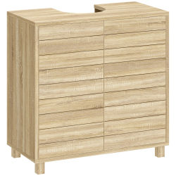 HOMCOM Mueble Bajo Lavabo, Mueble de Baño con Estante Ajustable, Puertas de Listones y Apertura por Presión, para Lavabo con Pedestal o Pared, 60x30x60 cm, Natural