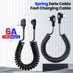 Cable de datos de resorte corto USB C a tipo C de doble codo 6A, Cable de carga rápida para iPhone Pro, Samsung, Xiaomi, cargador de teléfono Wir