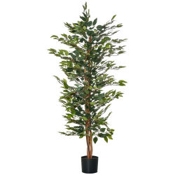 HOMCOM Ficus Artificial con Troncos 150 cm Planta Artificial con Macetas y 1008 Hojas Realistas para Decoración del Hogar Salón