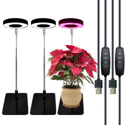 Lámpara de Cultivo LED de Espectro Completo de 3 Colores HOMEFISH con Base, Temporizador de 3/9/12 Horas, Altura Ajustable, 10 Niveles de Atenuación para Plantas de Interior