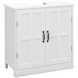 kleankin Mueble para Debajo del Lavabo Armario de Baño Bajo Lavabo con Puerta Doble y Estante Ajustable Carga 20 kg 60x30x60 cm Blanco