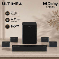 Barra de Sonido ULTIMEA Poseidon D80 Boom 7.1ch 500W Dolby Atmos, Subwoofer Inalámbrico y 4 Altavoces Surround, Cine en Casa, Control por Aplicación