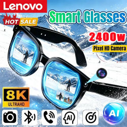 Gafas Inteligentes con Traducción por IA Lenovo, Cámara HD de 2400W, Toma de Fotos y Videos, Llamadas Bluetooth, Asistente de Voz, Gafas de Sol para Motocicleta Mejoradas