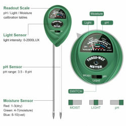 Medidor de pH 3 en 1 para Suelo, Medidor de Luz Solar, Sensor de Humedad para Jardín, Flores y Plantas, Detector de Acidez y Humedad